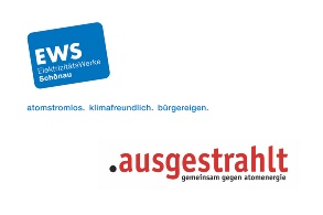 Das Logo der EWS und das von .ausgestrahlt auf weißem Hintergrund