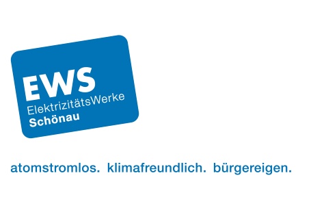 Logo der EWS Schönau mit dem Claim »atomstromlos klimafreundlich. bürgereigen«
